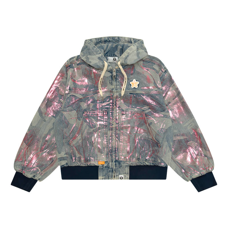 Aape Denim Jackets Women's Blue BLL Hooded Non Detachable Moderate Other