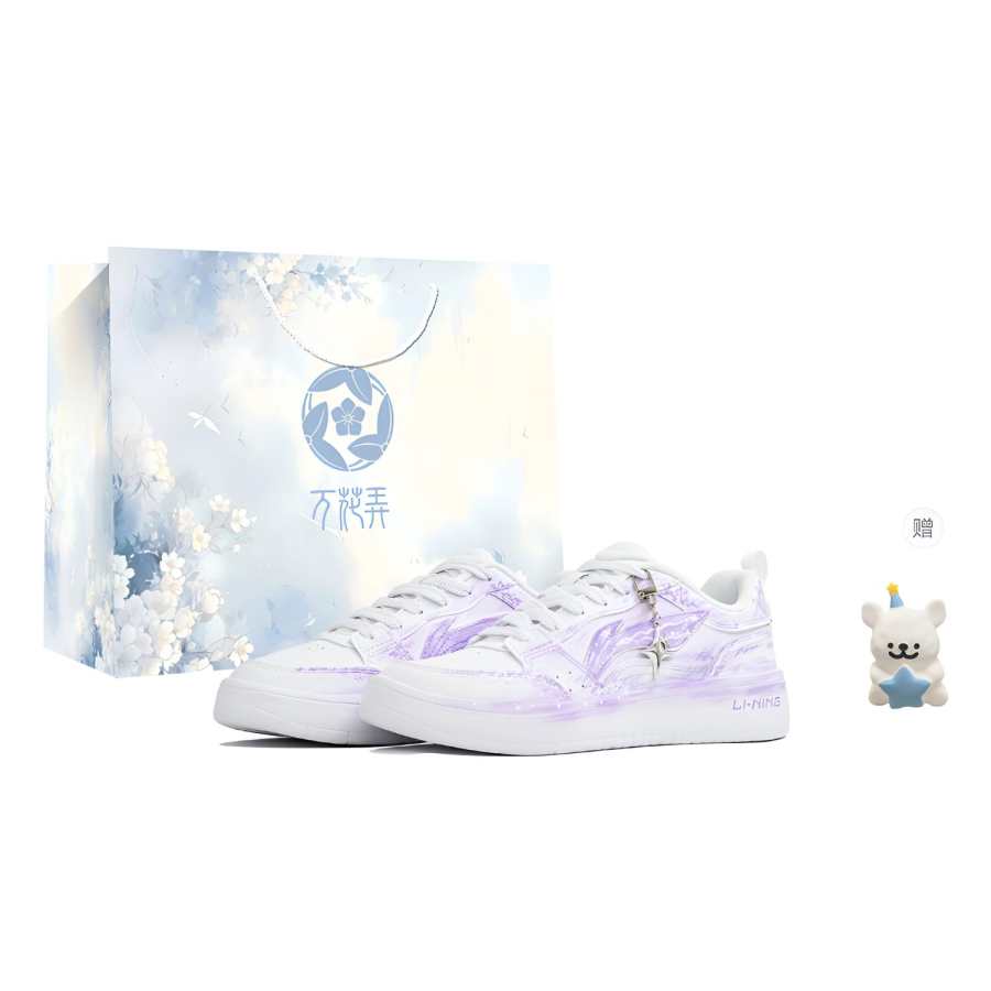 Li-Ning Li Ning Sycee Synthetic Leather Low top Skateboard Shoes Women's White Purple