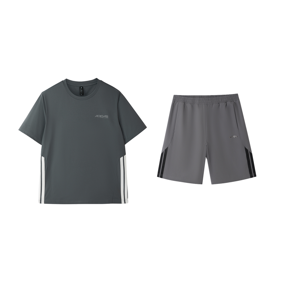 Adidas Adidas Casual Sportswear Unisex Clothing Sets Gray Top+Gray Bottom Crew Neck Moderate