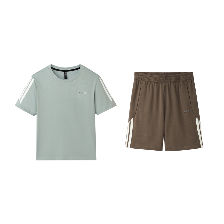 Adidas Adidas Casual Sportswear Unisex Set Blue Top+Brown Bottom Crew Neck Moderate