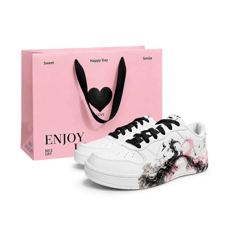 Li-Ning Li Ning Skateboard Shoes Unisex Low Top White Black Pink Gray Ink Wash Colorway