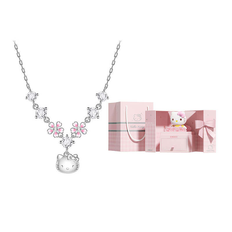 Sanrio Hello Kitty Copper, Synthetic Cubic Zirconia Necklace Luxury Niche Women's