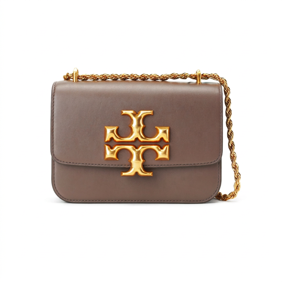 TORY BURCH Cow Leather Small Square Bag, Crossbody Bag, Shoulder Bag Small Women's Clam Shell Umber