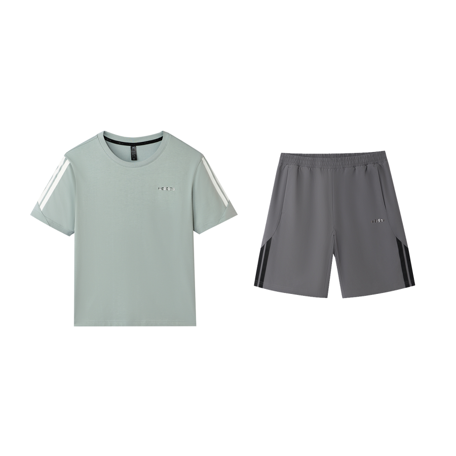 Adidas Adidas Casual Sportswear Unisex Clothing Sets Blue Top+Gray Bottom Crew Neck Moderate