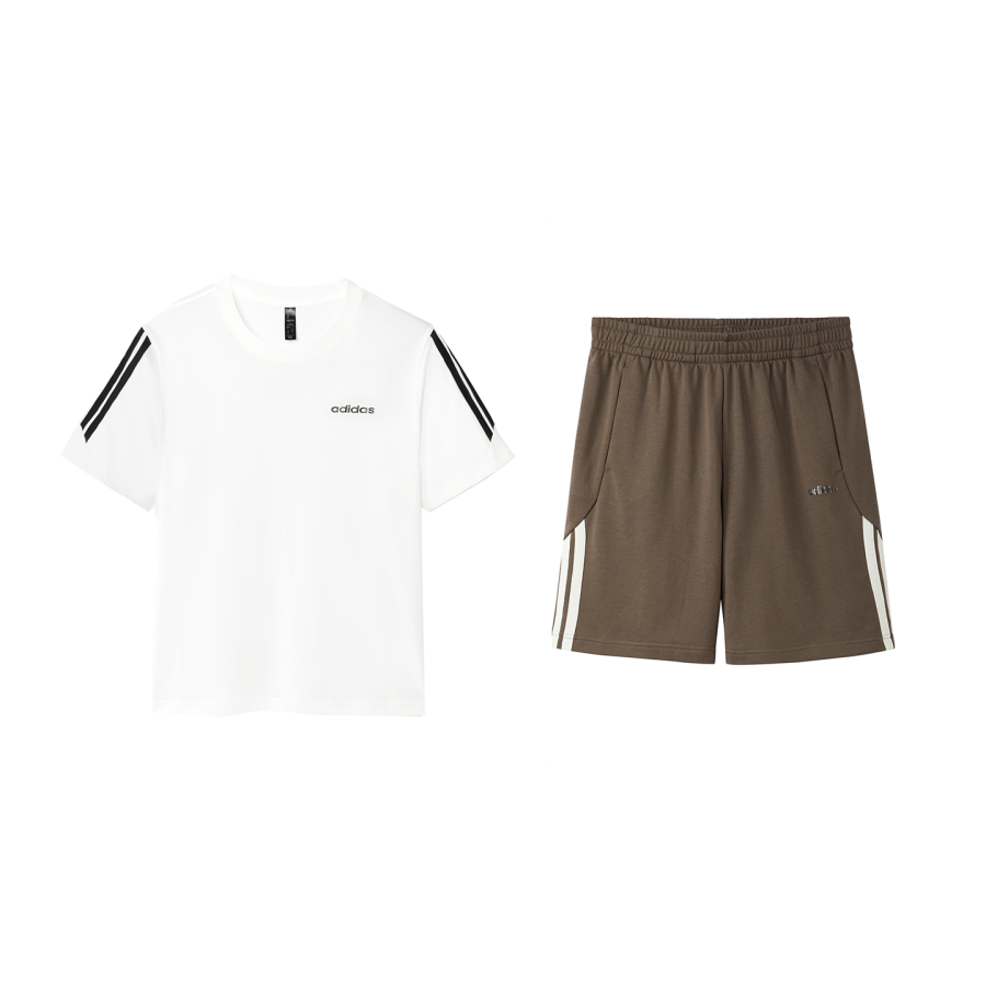 Adidas Adidas Casual Sportswear Unisex Set White+Brown Crew Neck Moderate