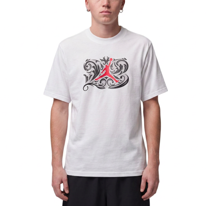Jordan Jordan Sport Quick Dry T Shirts Men's White/University Red Crew Neck Moderate
