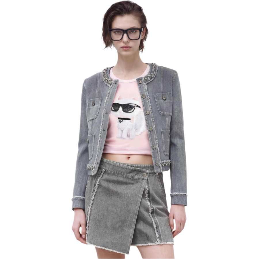 KARL LAGERFELD / Karl Lagerfeld Jeans Denim Jackets Women's Gray Crew Neck Moderate