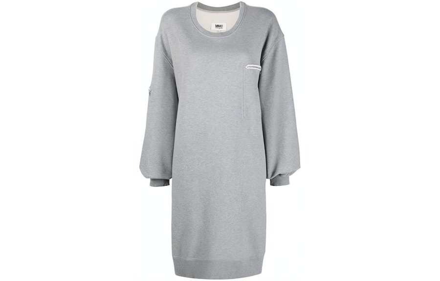 MM6 Maison Margiela Long Sleeved Dresses Women's Gray Crew Neck Midi Skirt