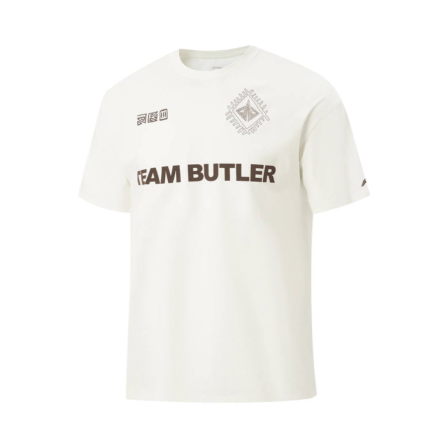 Li-Ning Li Ning Basketball Collection T Shirts Men's Ivory Crew Neck Moderate Straight Fit