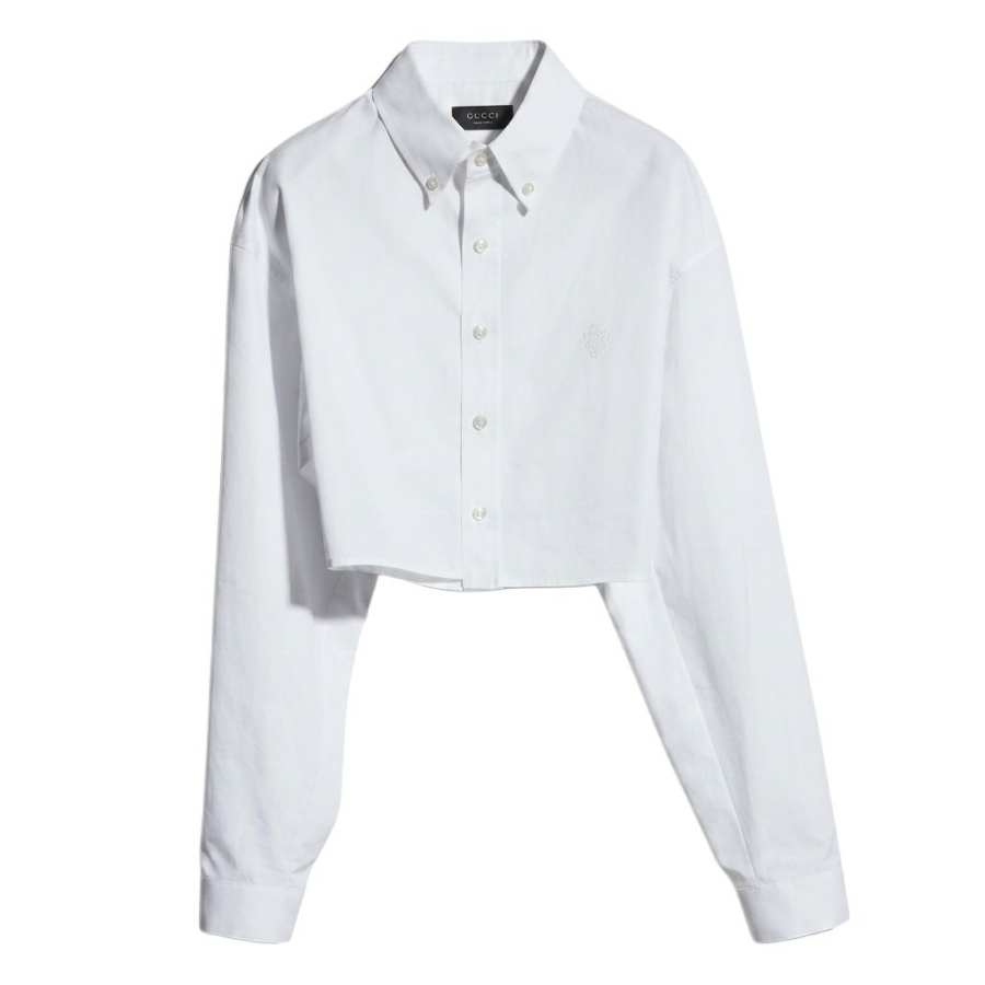 GUCCI Shirts Women's White Lapel Moderate Straight Fit