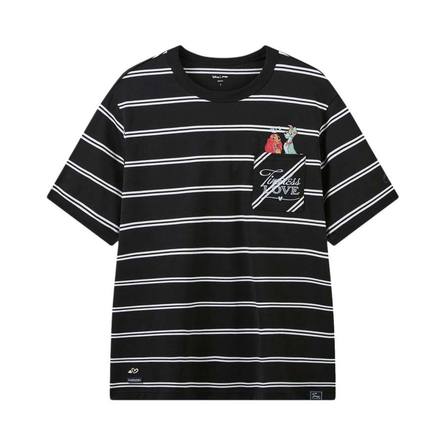 Li-Ning Li Ning Sports Life Collection T Shirts Men's Black White Stripes Crew Neck Moderate Straight Fit
