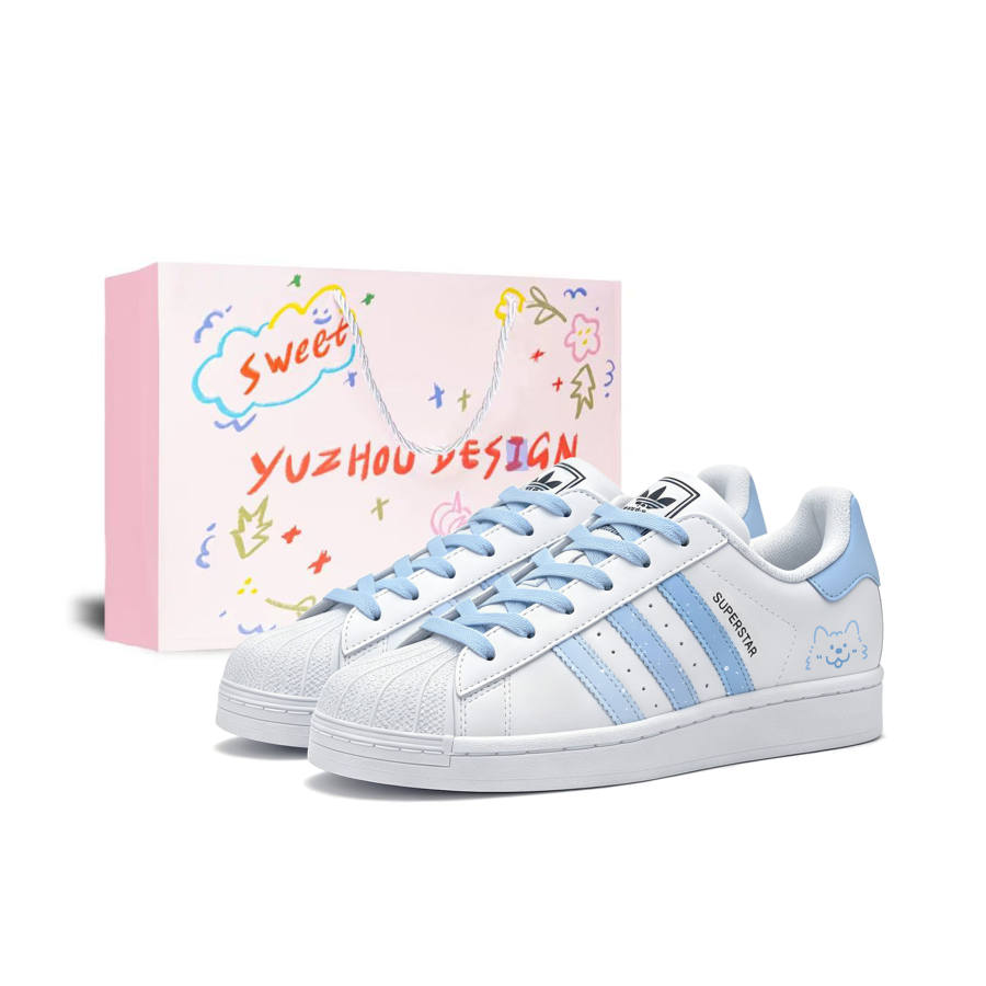 Adidas Originals Superstar 2 Skateboard Shoes Women's Low Top White & Blue
