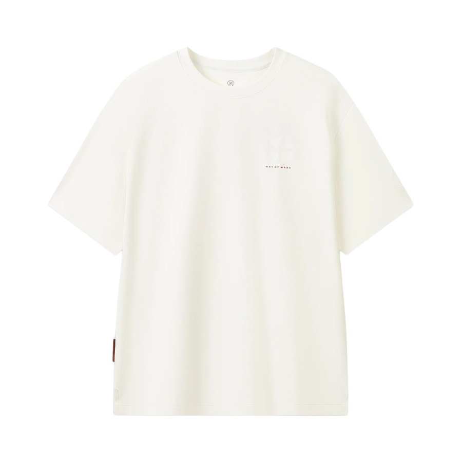 Li-Ning Li Ning T Shirts Men's Ivory Crew Neck Moderate Straight Fit