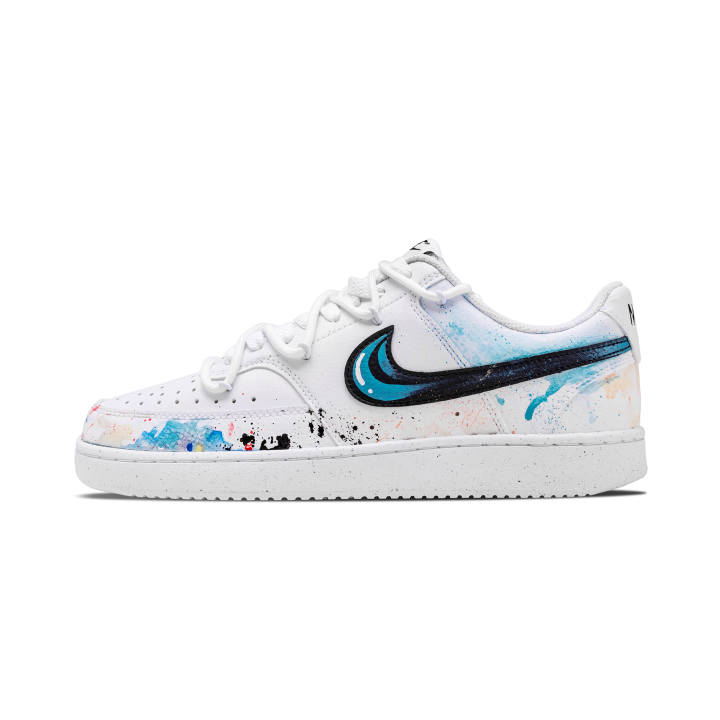 Nike Nike Court Vision 1 Skateboard Shoes Unisex Low Top White & Ink Splatter