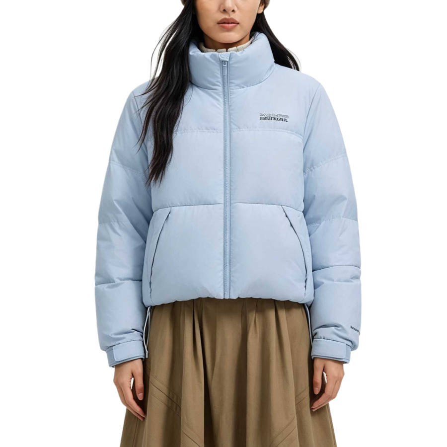 Skechers Down Jackets Women's Light Gray Blue 02K5 Stand Collar