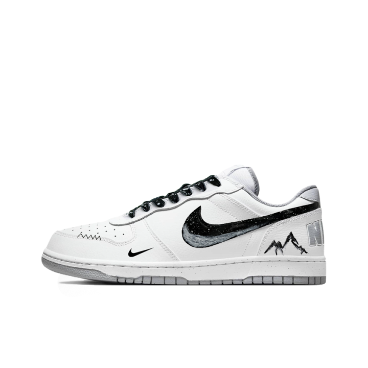 Nike Nike Big Low Lux Skateboard Shoes Men's Low Top White Black Gray Silver Ink Wash Snow Mountains Colorway