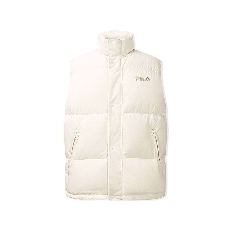 FILA Down Vests Unisex Steam White Stand Collar Moderate Straight Fit