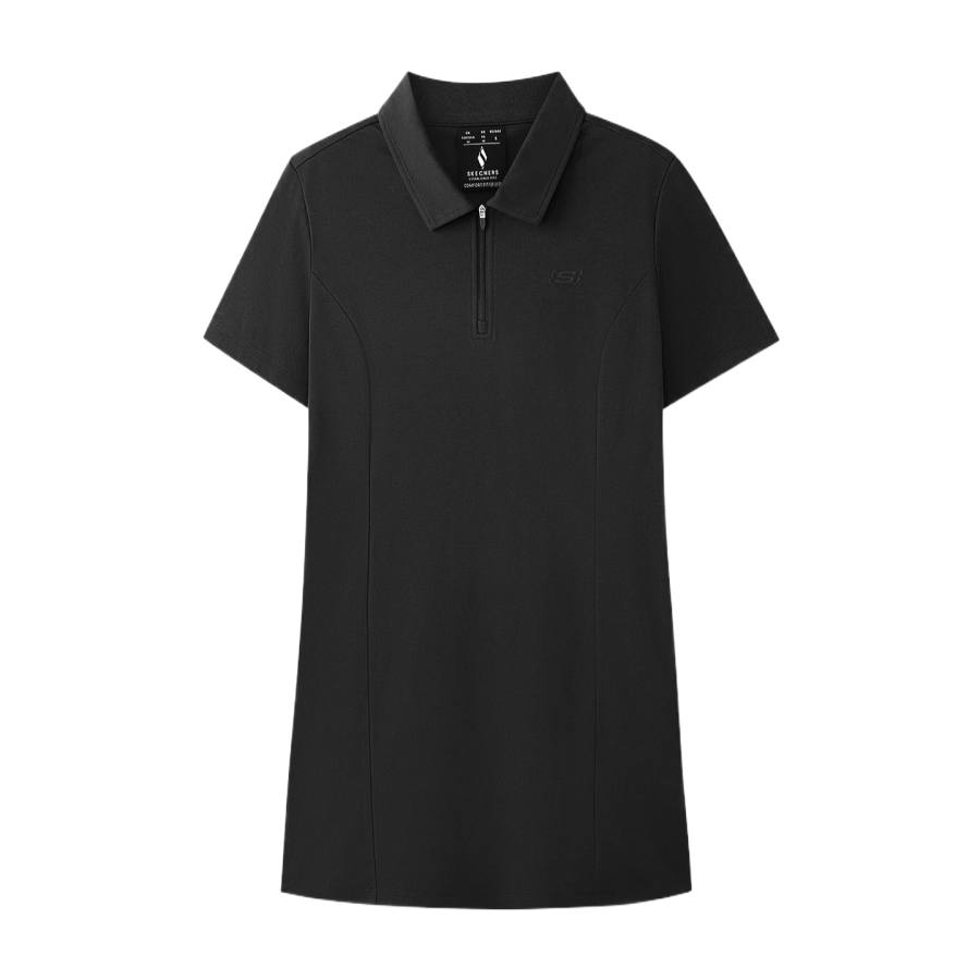 Skechers Short Sleeved Dresses Women's Carbon Black 0018 Lapel Moderate Short Skirt