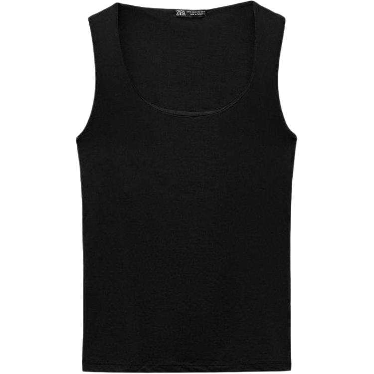 ZARA T Shirts Women's Black Square Collar Moderate Straight Fit