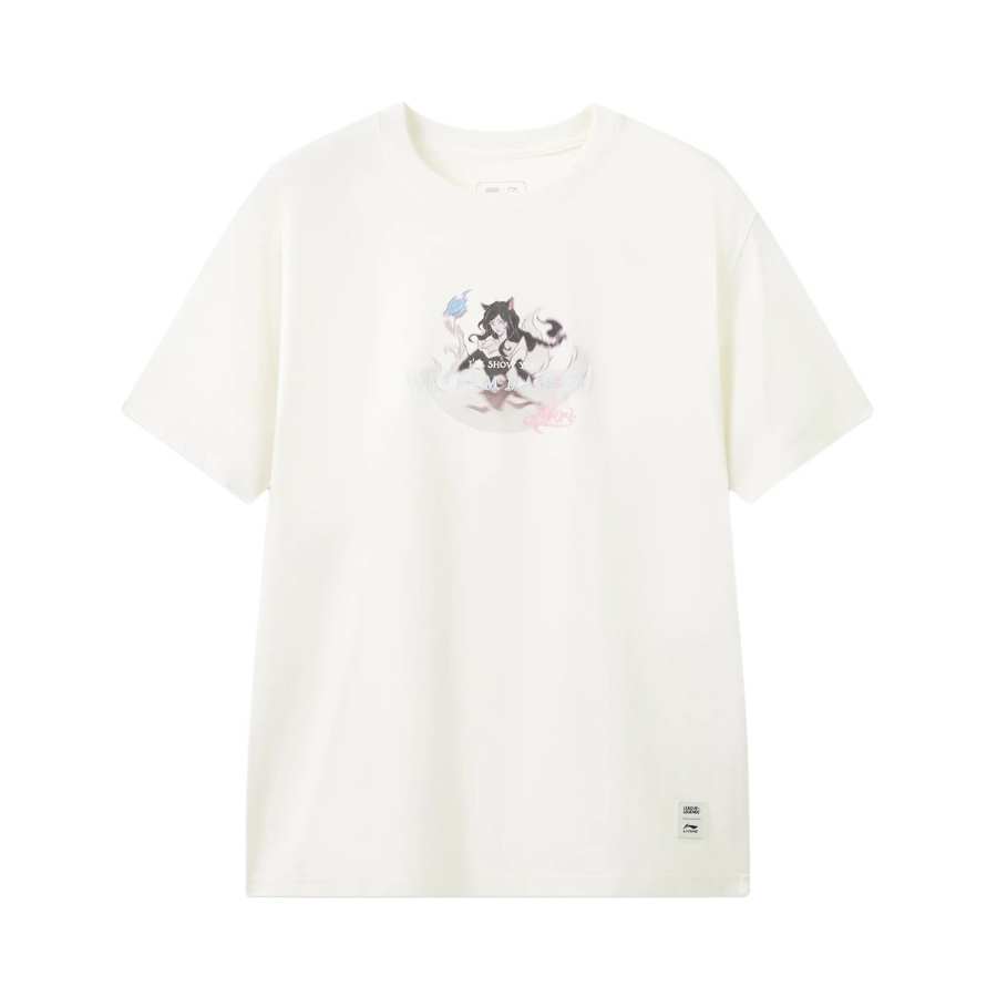 Li-Ning Li Ning Sports Life Collection T Shirts Men's Ivory Crew Neck Moderate Straight Fit