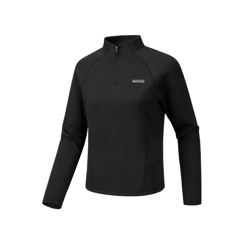Skechers T Shirts Women's Carbon Black 0018 Stand Collar
