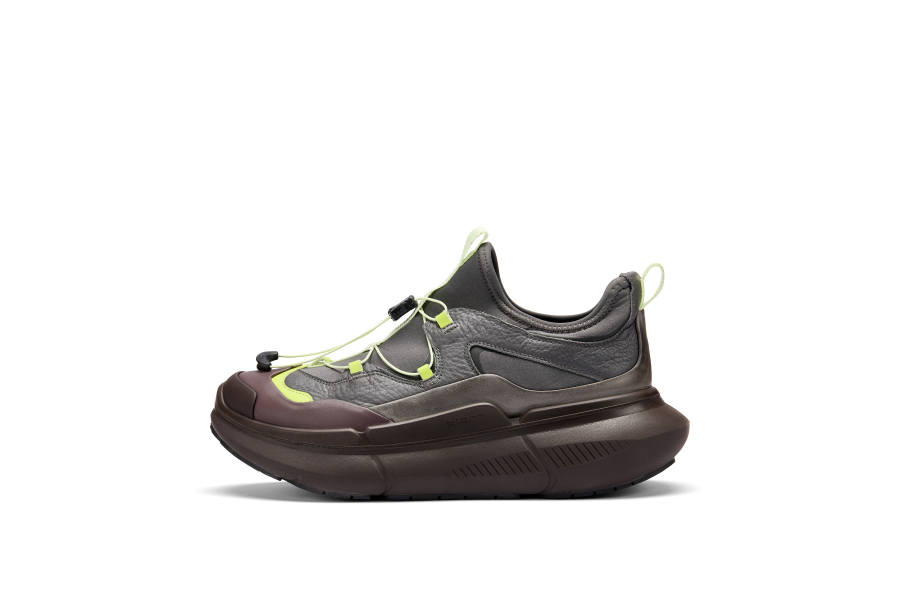 Ecco Biom 2.2 MAX Casual Shoes Women's Low Top Gray Brown & Neon Green Accent