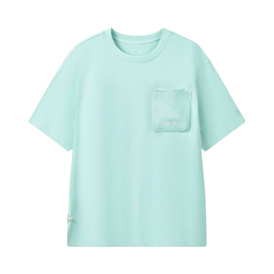 Li-Ning Li Ning Sports Life Collection T Shirts Men's Azure Crew Neck Moderate Straight Fit