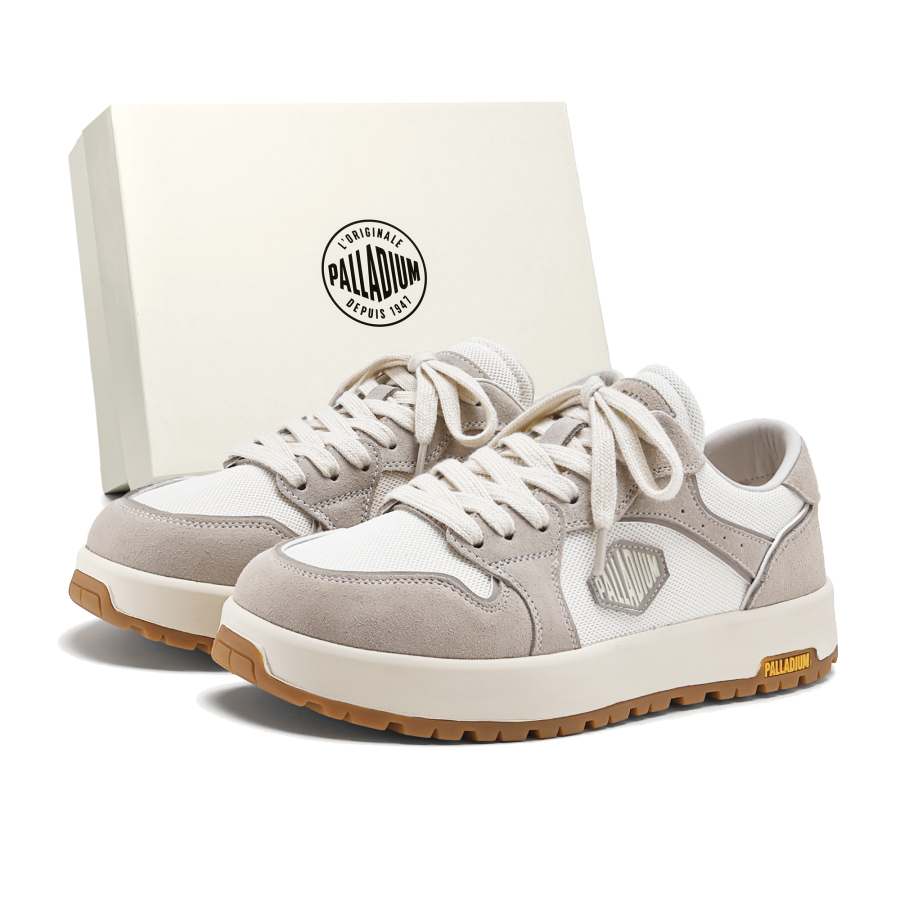 Palladium Casual Shoes Men's Low Top Gray/Yellow Brown/Green