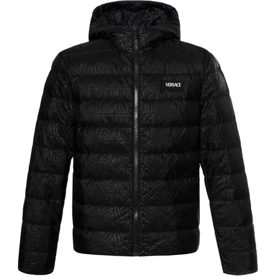 VERSACE Down Jackets Men's Black Hooded Non Detachable Moderate Straight Fit