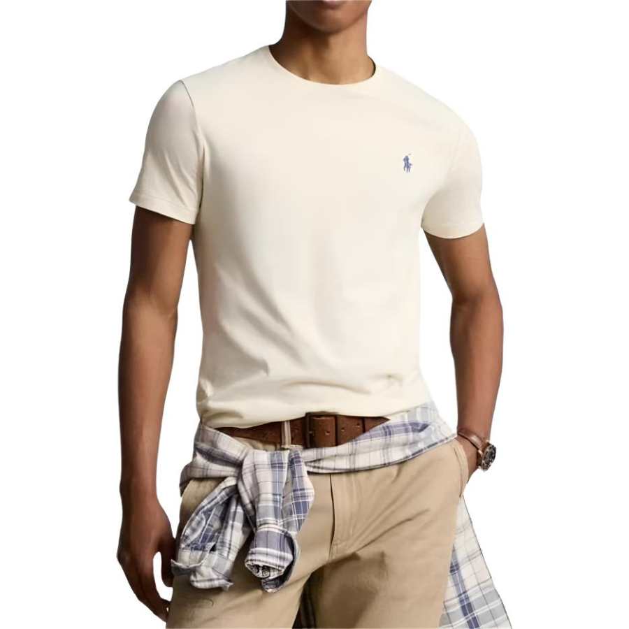 Polo Ralph Lauren T Shirts Men's Ecru Crew Neck Moderate Straight Fit