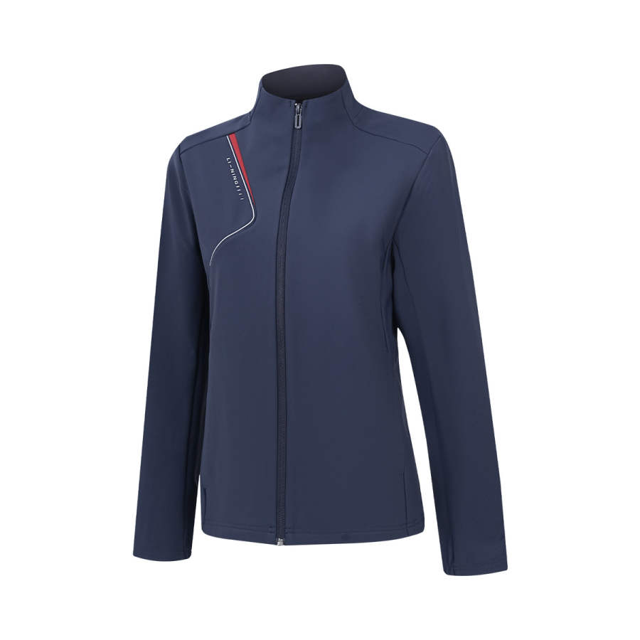Li-Ning Li Ning Trench Coats Women's Ink Blue Stand Collar Moderate Nipped In Waist