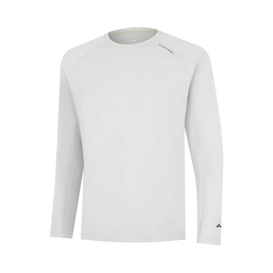 Li-Ning Li Ning T Shirts Men's Stone Gray Crew Neck Thin Straight Fit