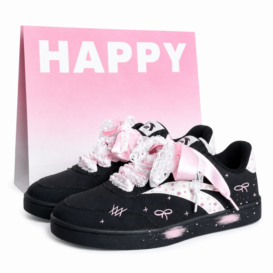 ANTA Easy Skateboard Shoes Women's Low Top Black/White/Pink