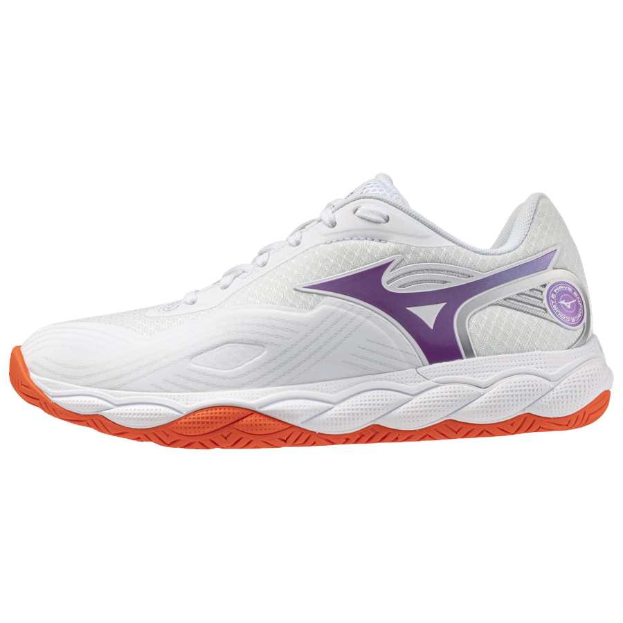 Mizuno WAVE ENFORCE COURT Tennis Shoes Women's Low Top White, Purple, Orange Color Block