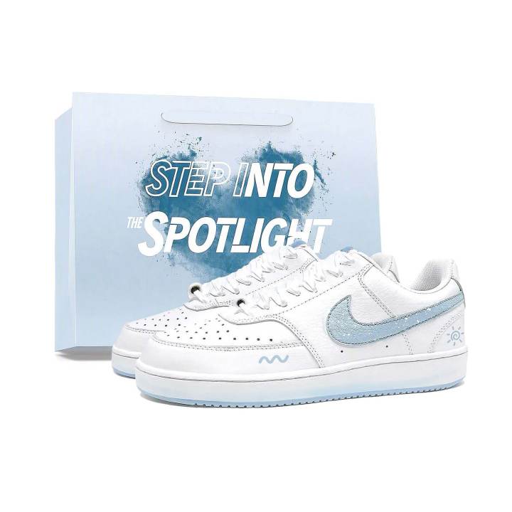 Nike Nike Court Vision Low Skateboard Shoes Women's Low Top White Blue Gradient Ink Splatter Colorway