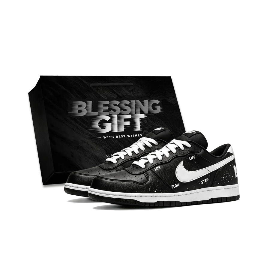 Nike Nike Big Skateboard Shoes Men's Low Top Black White Ink Splatter Colorway