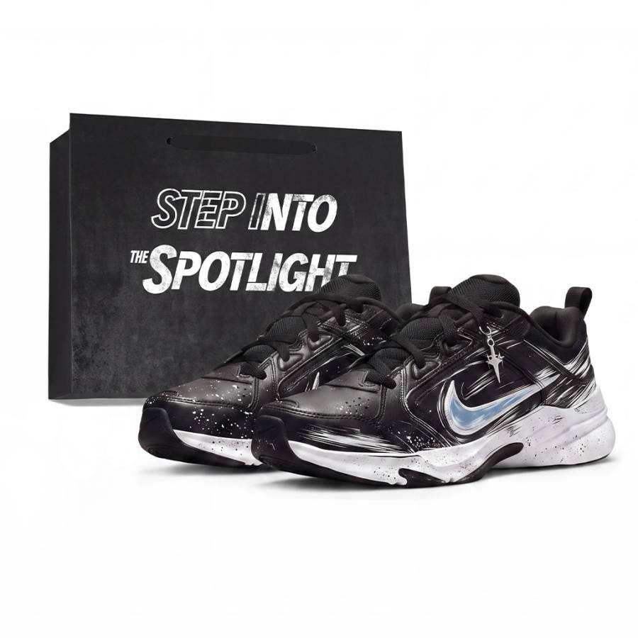 Nike Nike Air Monarch 4 Training Shoes Unisex Low Top Black White Ink Splatter Graffiti Colorway