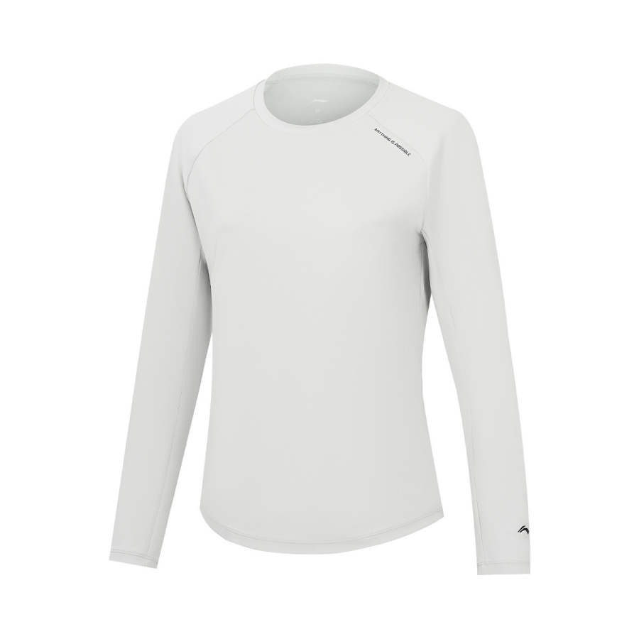 Li-Ning Li Ning T Shirts Women's Stone Gray Crew Neck Thin Nipped In Waist