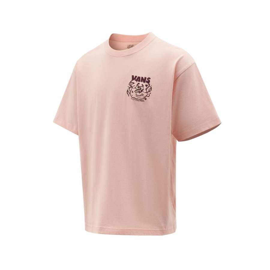 Vans T Shirts Men's Cream Pink Crew Neck Moderate
