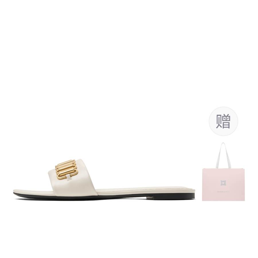 CHARLES&KEITH Slide Slippers Women's Chalk White/Black