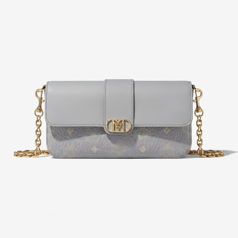 MCM Mode Travia Calfskin Trim Crossbody Bags Small Women's Gray
