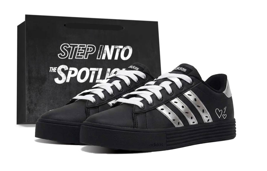 Adidas Adidas Daily 4.0 Skateboard Shoes Unisex Low Top Black & Silver White Color Block