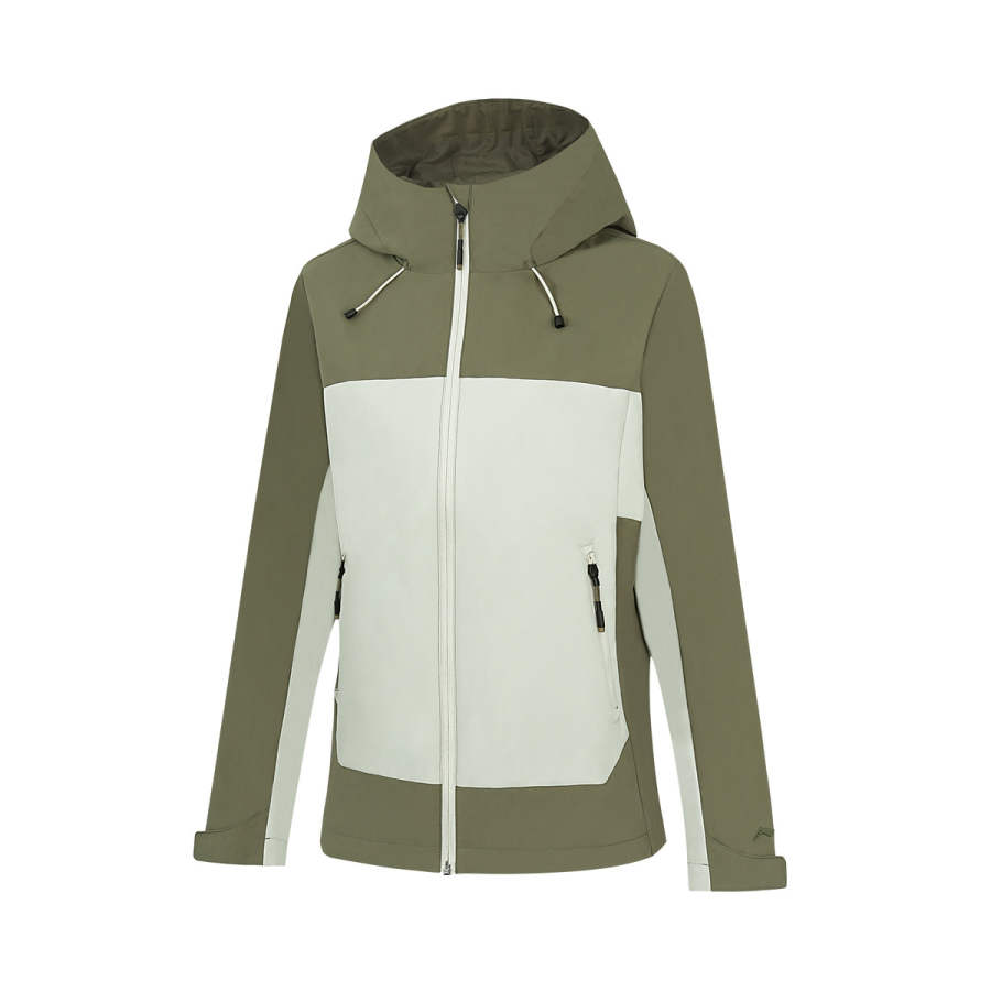 Li-Ning Li Ning Trench Coats Women's White Teal/Deep Moss Green Hooded Non Detachable Moderate Straight Fit