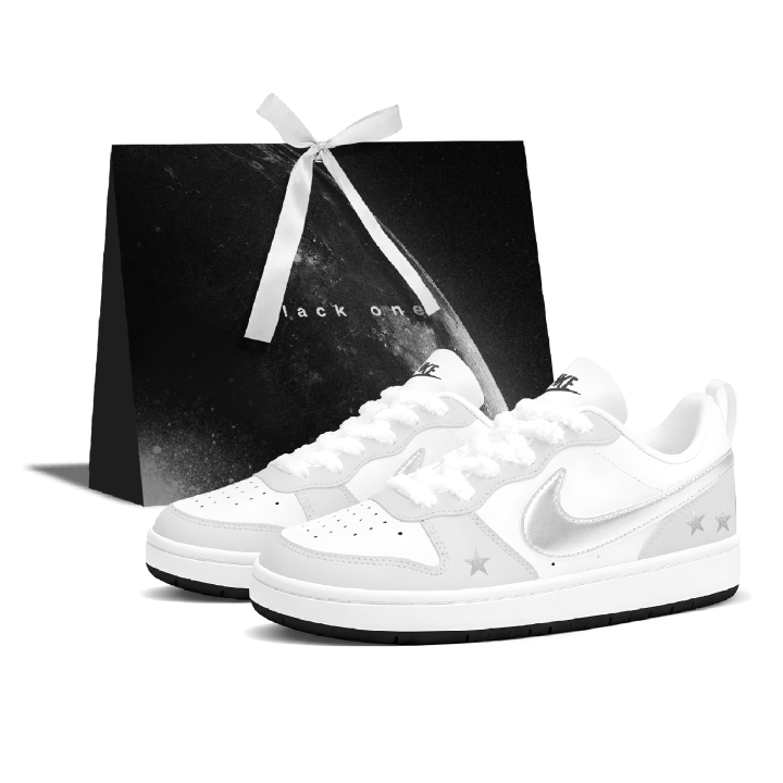 Nike Nike Court Borough Skateboard Shoes Women's Low Top Silver & White Gray Gradient Hand Drawn Colorway