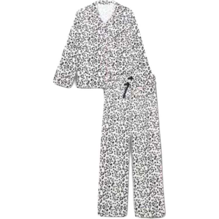 Victoria's Secret Pajama Set Refined Print Silky Skin Friendly Women's Black And Pink Leopard Print