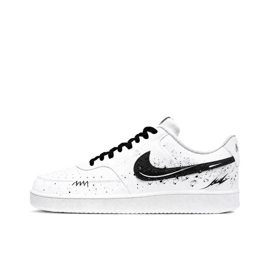 Nike Nike Court Vision 1 Skateboard Shoes Men's Low Top White Black Ink Splatter Colorway