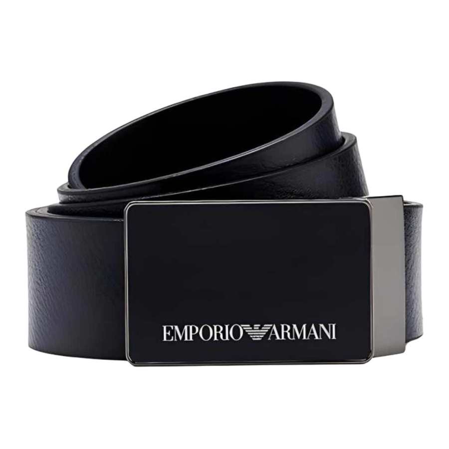 EMPORIO ARMANI Leather Belts Men's Marine Blue Width 3.5cm