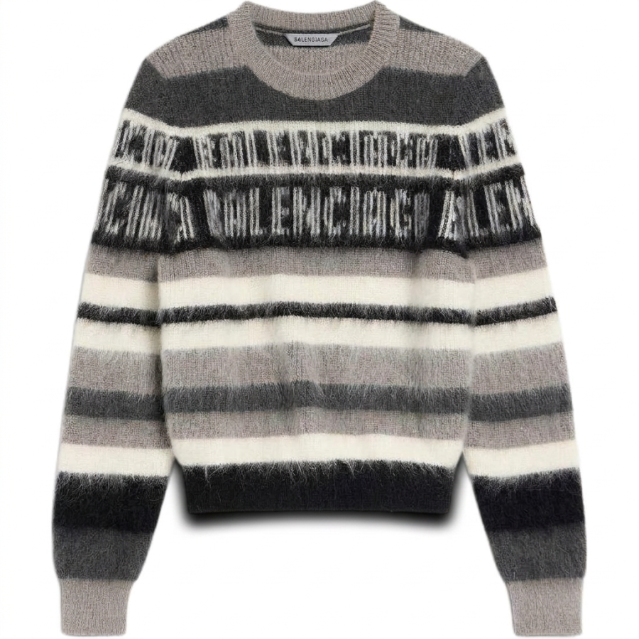 Balenciaga Sweaters Unisex Black & White & Gray Crew Neck Moderate