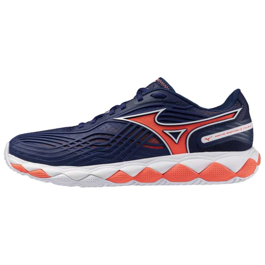 Mizuno WAVE ENFORCE TOUR 2 Tennis Shoes Men's Low Top Blue White Orange Color Block