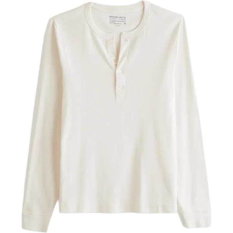 Abercrombie&Fitch T Shirts Men's Cream Henry Collar